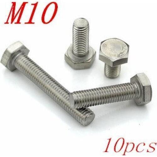 10pcs/Lot Free Shipping Metric Thread M10*16/20/25/30/35/40/45/50/55/60-170mm Stainless Steel outer Hex Head Cap Screws Bolts