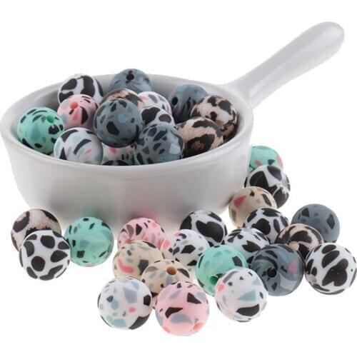 20pcs Leopard Silicone Teething Beads 12mm Teether Silicone Baby Teethers Silicon Pearl15mm Food Grade Beads For Teeth BPA Free