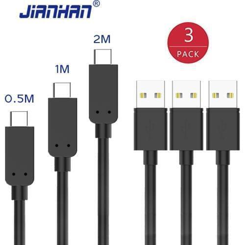 3 Pack JIANHAN Reversible Type C TPE USB Cable USB C 0.5M/1M/2M For Samsung S8 Huawei Honor Macbook Fast Charging Data Charger