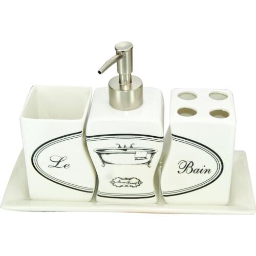 4Pcs/set Ceramic Shower Family Charming Lebain Bathroom Soap Lotion Perfume Pump Dispenser Gargle Cup Tumbler Toothbrush Holder