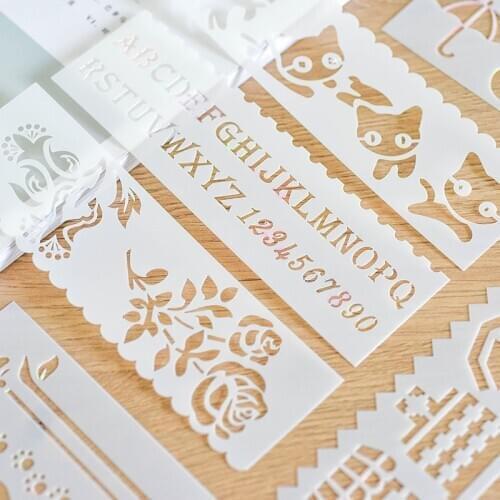 8PCS Theme Lace Ruler Handcraft Template Hand Account DIY Album Theme Lace Ruler Drawing Board Stencil Decoration Tools