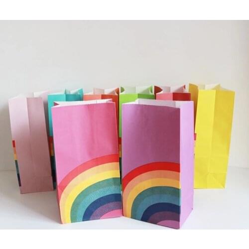 16pcs/40pcs Colorful Gift Bag Candy Box Rainbow Kraft Bag Paper Popcorn Box Treat Bags Paper Birthday Party Wedding Decoration