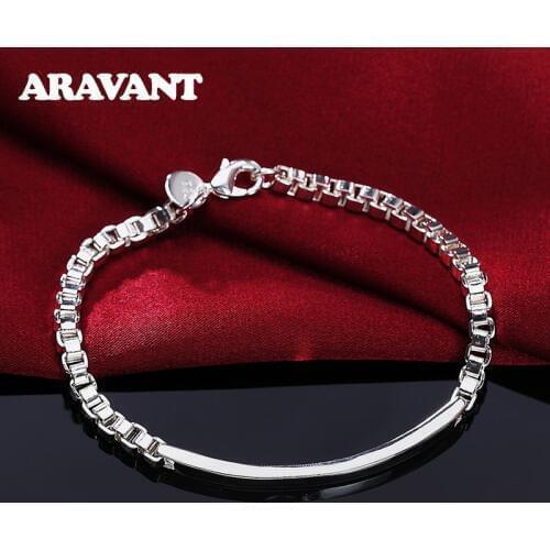 925 Silver Smooth Box Chain Bracelet Fashion Jewelry For Women Birthday Party Accessories Gift