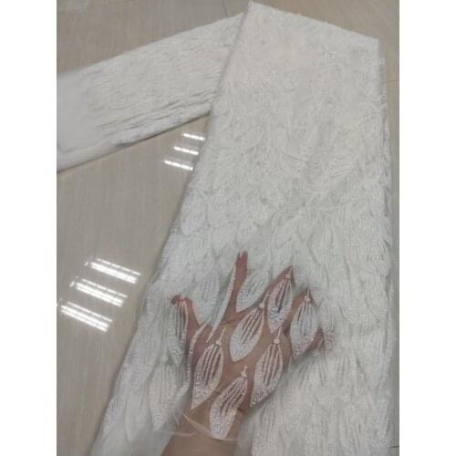 White Glitter Beaded French Mesh Tulle Lace Fabric with Beads African Nigeria Fabric for Sewing Evening Dress Wedding Dress