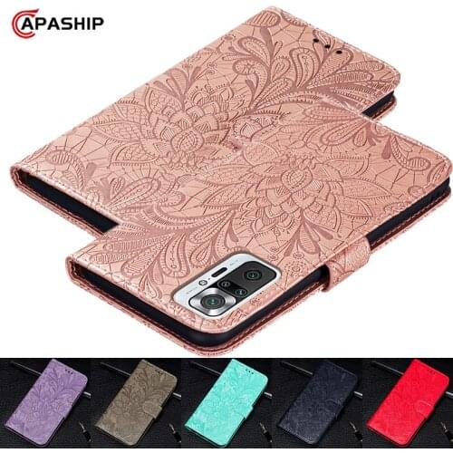 Lace Flowers Wallet Case For XiaoMi RedMi Note 10 Pro Coque Luxury Retro Leather Flip Cover RedMi Note 10 10S Note10 10Pro Cases