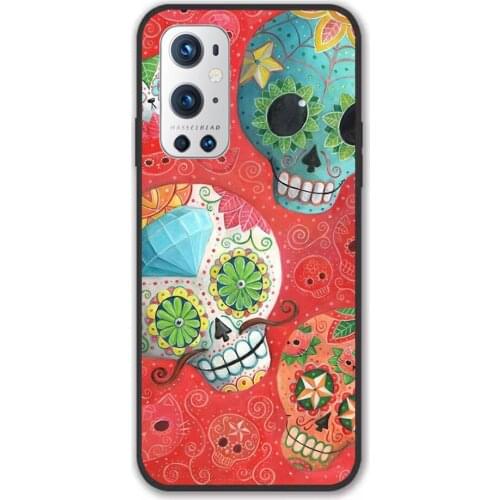 For Oneplus Colourful Sugar Skulls Black TPU Border Oneplus Case