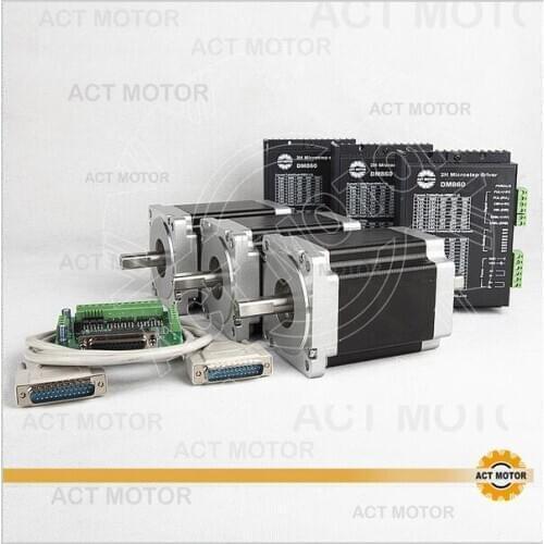ACT Motor 3PCS Nema34 Stepper Motor 34HS1456B Dual Shaft 4-Lead 1232oz-in 118mm 5.6A+3PCS Driver DM860 7.8A 80V Engraving Plasma