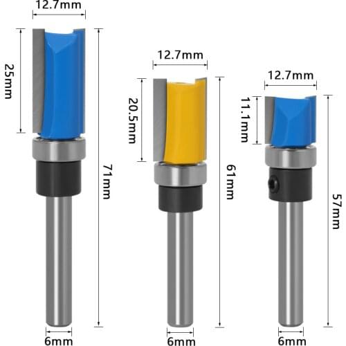 1/4 6mm Shank Milling Cutter Wood Carving Flush Trim Slotting With Bottom Bearing Router Bit Straight Knife Wood Cutter