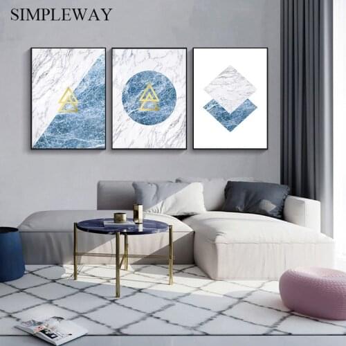 Blue Marble Texture Canvas Poster Abstract Contemporary Art Print Wall Picture Painting Minimalist Modern Living Room Decoration