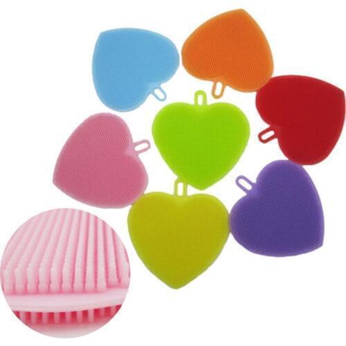 JX-LCLYL Fashion Silicone Heart Dish Washing Sponge Scrubber Kitchen Cleaning Mat Brush
