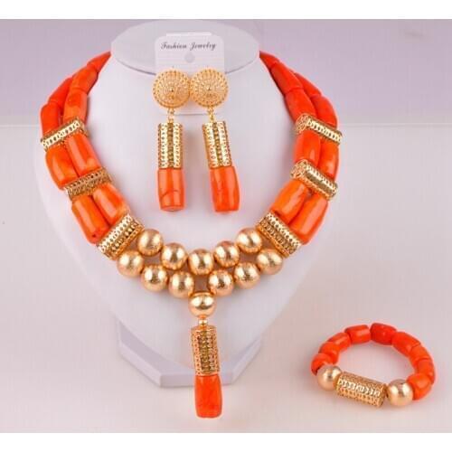 Beautiful orange african coral beads nigerian wedding coral jewelry set for women