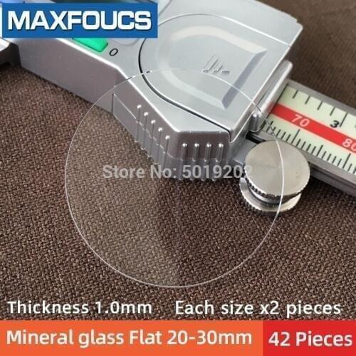 Table glass round smooth mineral glass Flat thickness 1.0 mm, diameter of 20 mm ~ 30mm, each size x 2, a total of 42 pieces