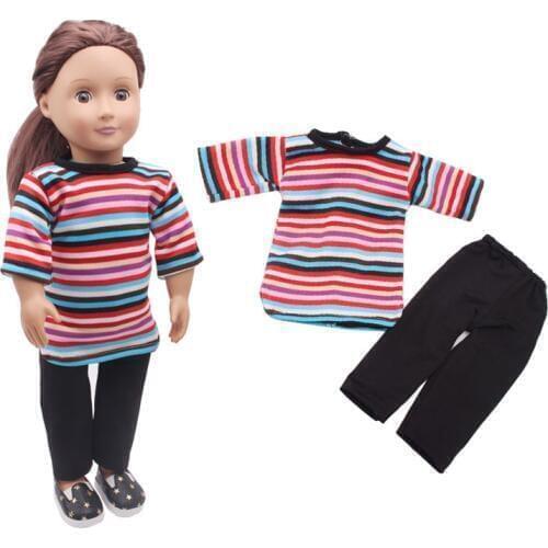 Doll clothes Color striped long sleeve suit + black pant toy accessories fit 18 inch Girl dolls and 43 cm baby doll c162