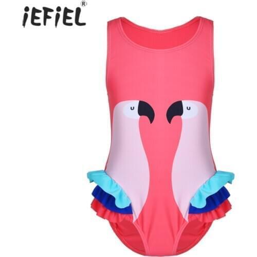 Animal Print Ruffled Girls Swimwear Cute Summer Sleeveless One-piece Swimsuit with Swim Cap Beachwear Kids Bathing Suit