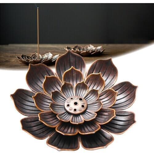 Backflow Incense Burner Stick Incense Holder Home Buddhism Decoration Coil Lotus Censer Bronze Air Vaporizer Home Decor Supplies