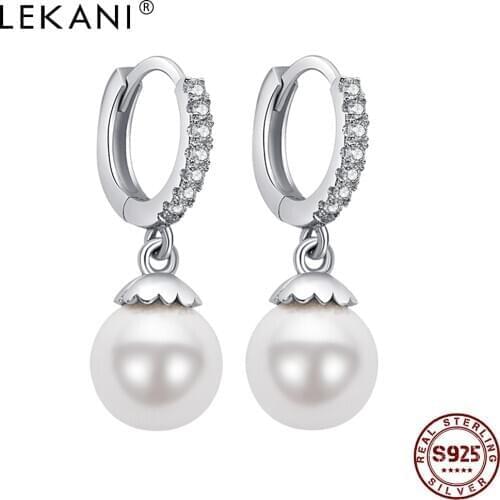 LEKANI 925 Sterling Silver Pearl Earrings For Women Trendy Cubic Zircon Drop Earring Fine Jewelry Anniversary To Girlfriend