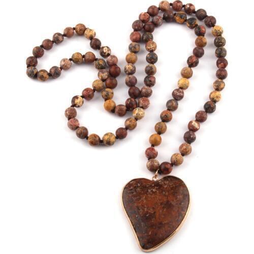 MOODPC Fashion Bohemian Jewelry Natural Tiger Eye Stone Knotted Brown Stone heart Pendant Women Necklace
