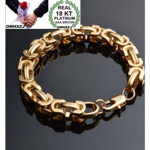 OMHXZJ Wholesale Personality Fashion Man Party Wedding Gift Gold 9mm Thick Chain 18KT Gold Bracelet+Necklace Jewelry Set SE45
