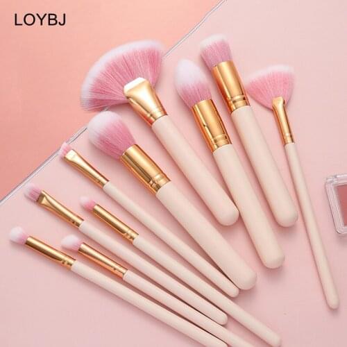 LOYBJ 10pcs Makeup Brushes Set Powder Foundation Blush Concealer Nose Eyebrow Eye Shadow Fan Brush Cosmetic Beauty Make Up Tools