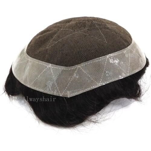 New Los Angelos - Indian Human hair Toupee Popular Color #1B Lace & PU Hair Patch for Men