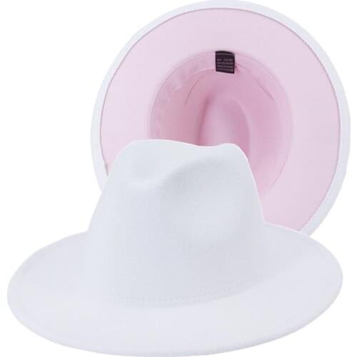 European American Fashion New Jazz Panama Woolen Felt Fedora Hat White Pink Patchwork Autumn Winter Women Men Cotton Hat