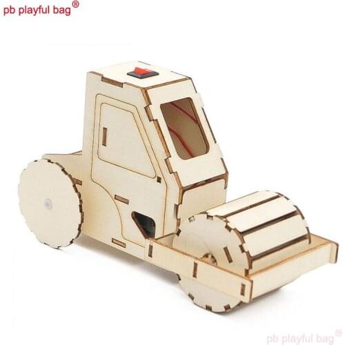 PB Playful Bag Steam Education Childrens manual DIY Electric road roller puzzle assembly wooden building block toys gift UG79