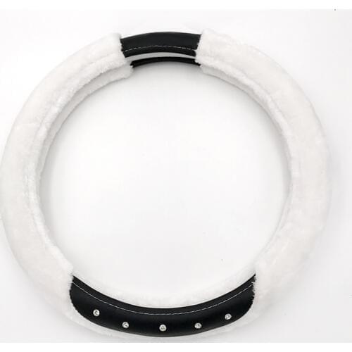 Plush Car Steering Wheel Cover White Steering Hubs Fur Wheel Cover Steering Cover Crystal Diamond