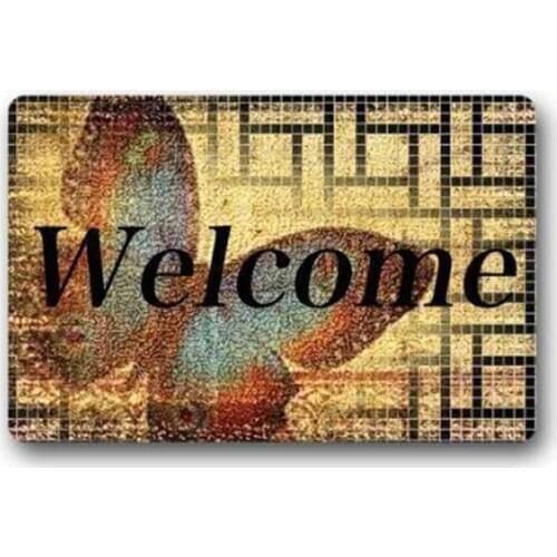 Custom Decorative Door Mat Welcome Butterfly Decor Rug Indoor/Outdoor Doormat 23.6"(L) x 15.7"(W) Floor Mat