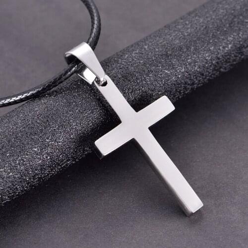 Simple Cross Necklace Religious Christian Pendant for Men Boy Silver Color Crucifix Necklaces Male Jewelry