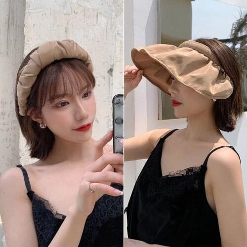Foldable Empty Top Sun Hat Hair Bands Visor Uv Sunscreen Hat Fashion Large Brimmed Shells Hat Multi-function Headbands Sun Hat