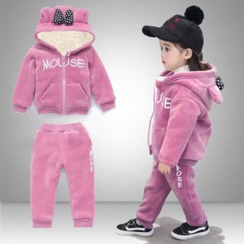 Girls Warm Baby Clothing Set Winter Thick Plush Cotton Clothing Sets For Baby Girls Hoodies And Pants Kids Suit Children Clothes