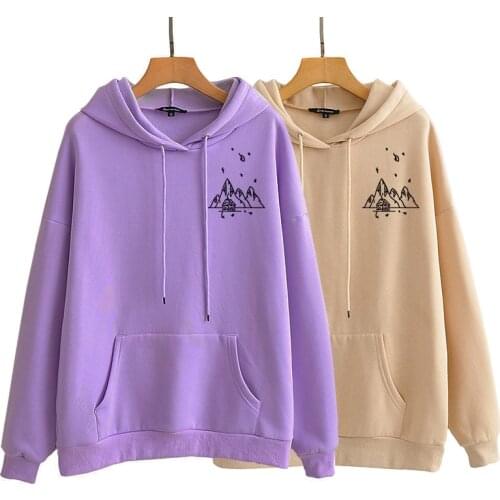 Harajuku Retro Mountain Print Sweatshirt Autumn Winter Long Sleeve Streetwear Hoodie Casual Simple Hooded Women Clothes