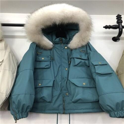 2020 New Winter Coat Women Big Fox Fur Collar Hooded Duck Down Jacket Large Size Loose Wild Down Coat Thick Warm Parkas NS2310