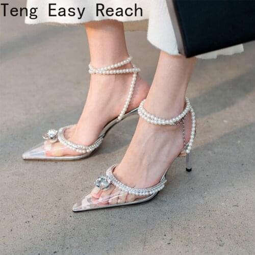 New PVC Transparent Crystal Women Sandals Summer Pointed Toe High Heels Sexy Ladies Party Wedding Sandals Pumps Shoes