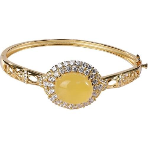 S925 sterling silver gold plated Natural Amber Beeswax Temperament Light luxury Personality Two models Bow Womens Bracelet