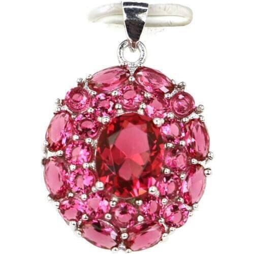 28x20mm Jazaz Lovely 3.3g Created Citrine Rhodolite Garnet Green Tsavorite Garnet For Women 925 Solid Sterling Silver Pendant