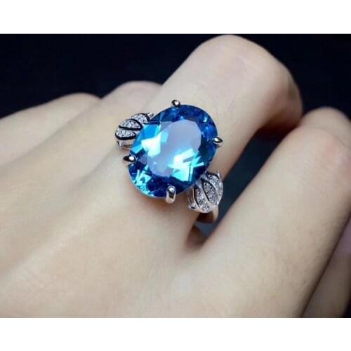 Fashion Elegant flowers round Natural blue topaz gem Ring S925 Silver Natural gemstone Ring Women girl party gift Rings Jewelry
