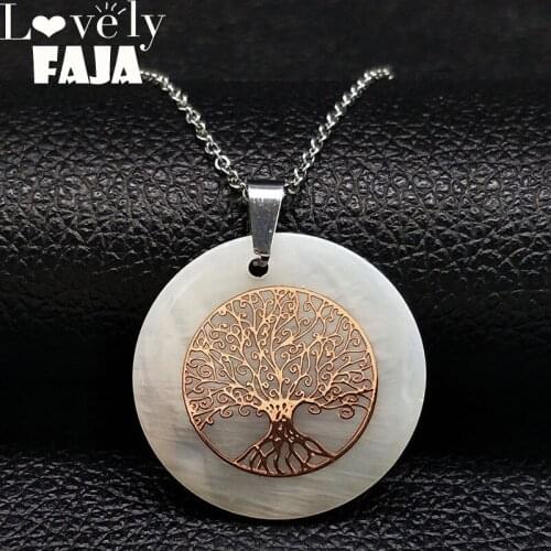 2021 Fashion Shell Stainless Steel Chain Necklace for Women Tree of Life Rose Gold Color Necklace Jewelry collier femme N18401