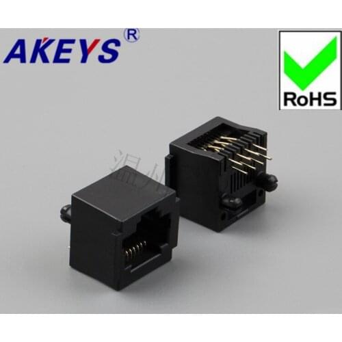 10pcs RJ45 socket 5222-8P8C with ear RJ45 180-degree network interface Black full-plastic crystal head base