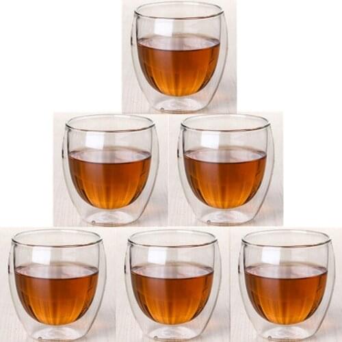 2pc/6pc Double-layer Heat-resistant Glass Coffee Cup Transparent Tea Beer Coffee Water Cups Heat Preservation cup Gift set