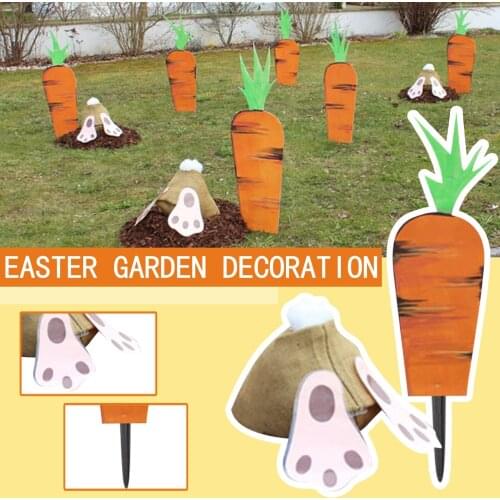 2pc Easter Garden Decoration Rabbit Cute Garden Land Planting Props Ornament Carrot Rabbit Garden Insert Courtyard Decor Statues