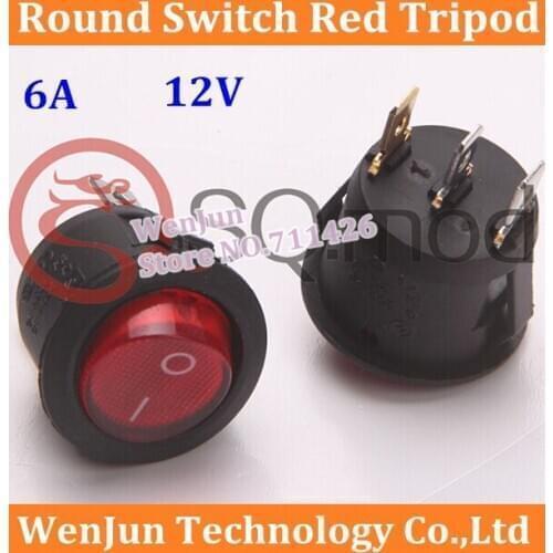 200PCS/LOT High Quality Red Round Switch Tripod 6A Diameter 20MM Rocker switch With lamp 12V red light