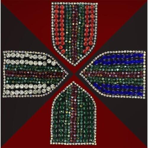 3DHandmade RhinestoneShield Shape Patches Sew on CrystaldecorationBeaded Applique Jean Jacket Badges for Clothes Accessories