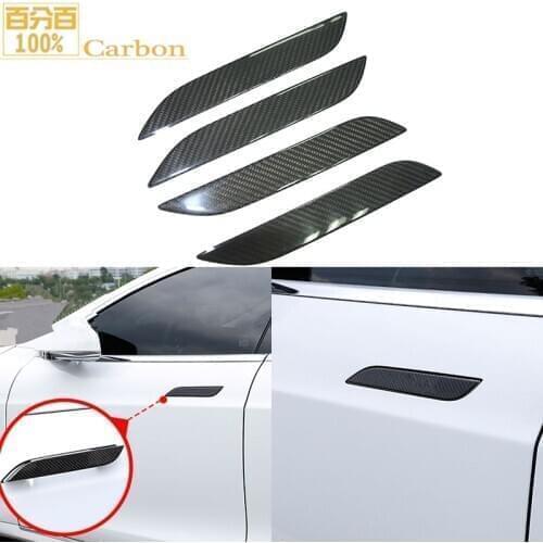 4PCS Black Carbon Fiber Side Door Handle Cover Trims Set Car Accessories Protector Exterior Cover For Tesla Model S