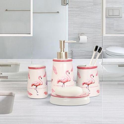 Bathroom set Flamingo ceramic soap dish dispenser toilet brush toothbrush cup accessories 5pcs free shipping