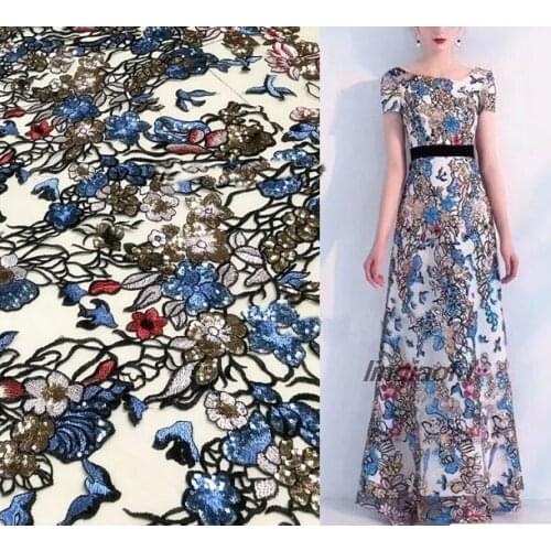 Apricot mesh embroidered sequined fabric dress dress fabric Wedding dress, lace, fabric