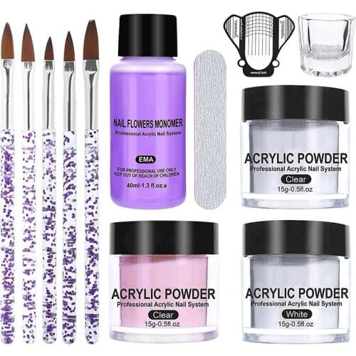 Acrylic Powder with Liquid Monomer Set Nail Brush Forms Tips Professional Nail Art Supplies for Acrylic Nails Extension Beginner