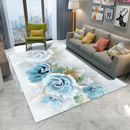 Alfombra Printed Flannel Area Rug Jewelry Blue Flower Pattern Carpet Room Floor Printed & Bedroom Home Carpet Room For Living