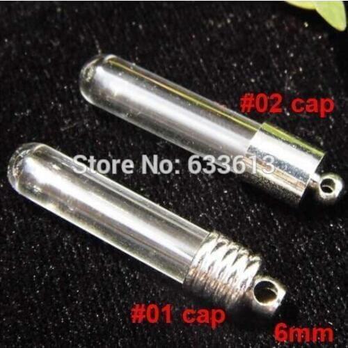 Free ship 200pcs/lot 6mm tube glass Vial Pendant (silver color cap &rubber plug/mini/charm/ rice/ bottle/miniature/vials)