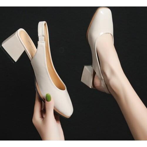 Beige Heeled Sandals Med Shallow Mouth Spring Shoes Square Toe 2021 Womens Black Medium Block High Comfort New Clear Closed Fa